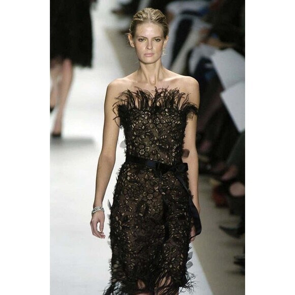 Oscar de la Renta F/W 2004 Silk Ostrich Feather Beaded Embellished Dress Sz 10 - Picture 1 of 13